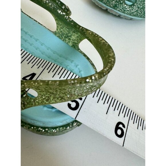 Crocs Girls Blue Green Glitter Size 5 Isabella Hook Loop Sling Back Bow Sandals - Picture 9 of 12